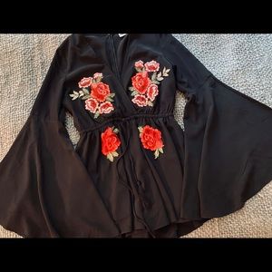 Black Embroidered Selfie Leslie Romper